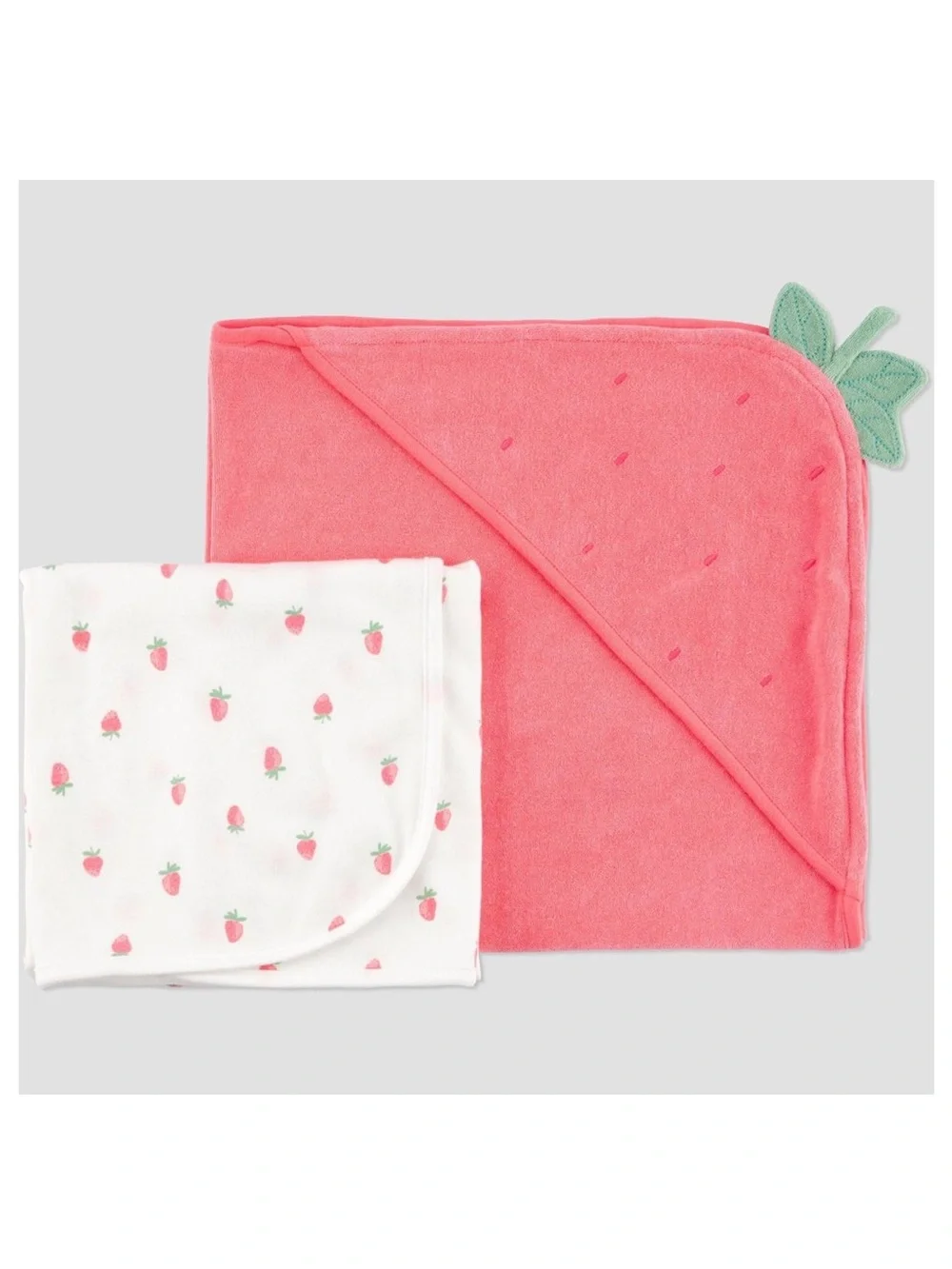Carter's Coral & White Strawberry Hooded Baby Towel and Robe Set